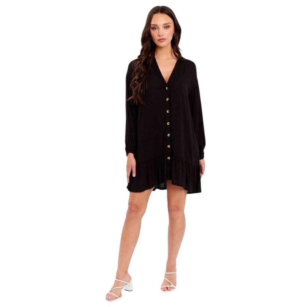 Influence Womens/Ladies V Neck Long-Sleeved Mini Dress / Black